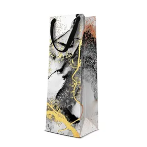 Geschenktasche für Flasche - Marble 12x10x37 cm